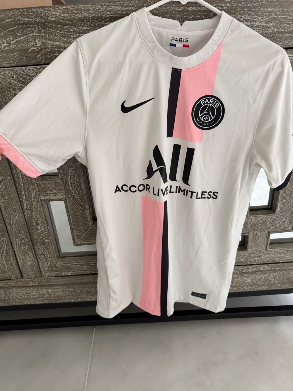 Nike PSG Men’s White & Pink Home Soccer Jersey